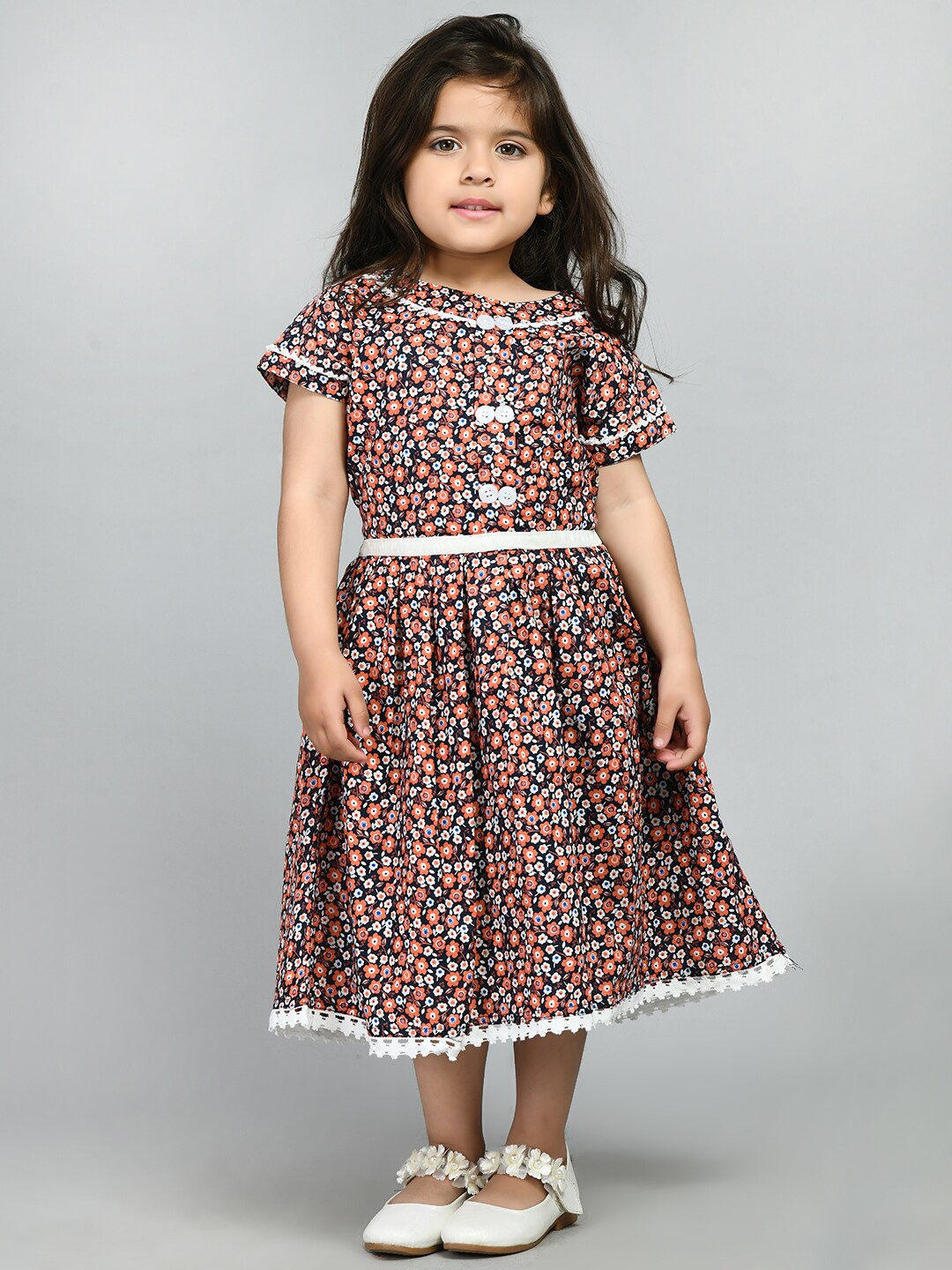 

Bella Moda Girls Floral Printed Cotton Midi Dress, Peach
