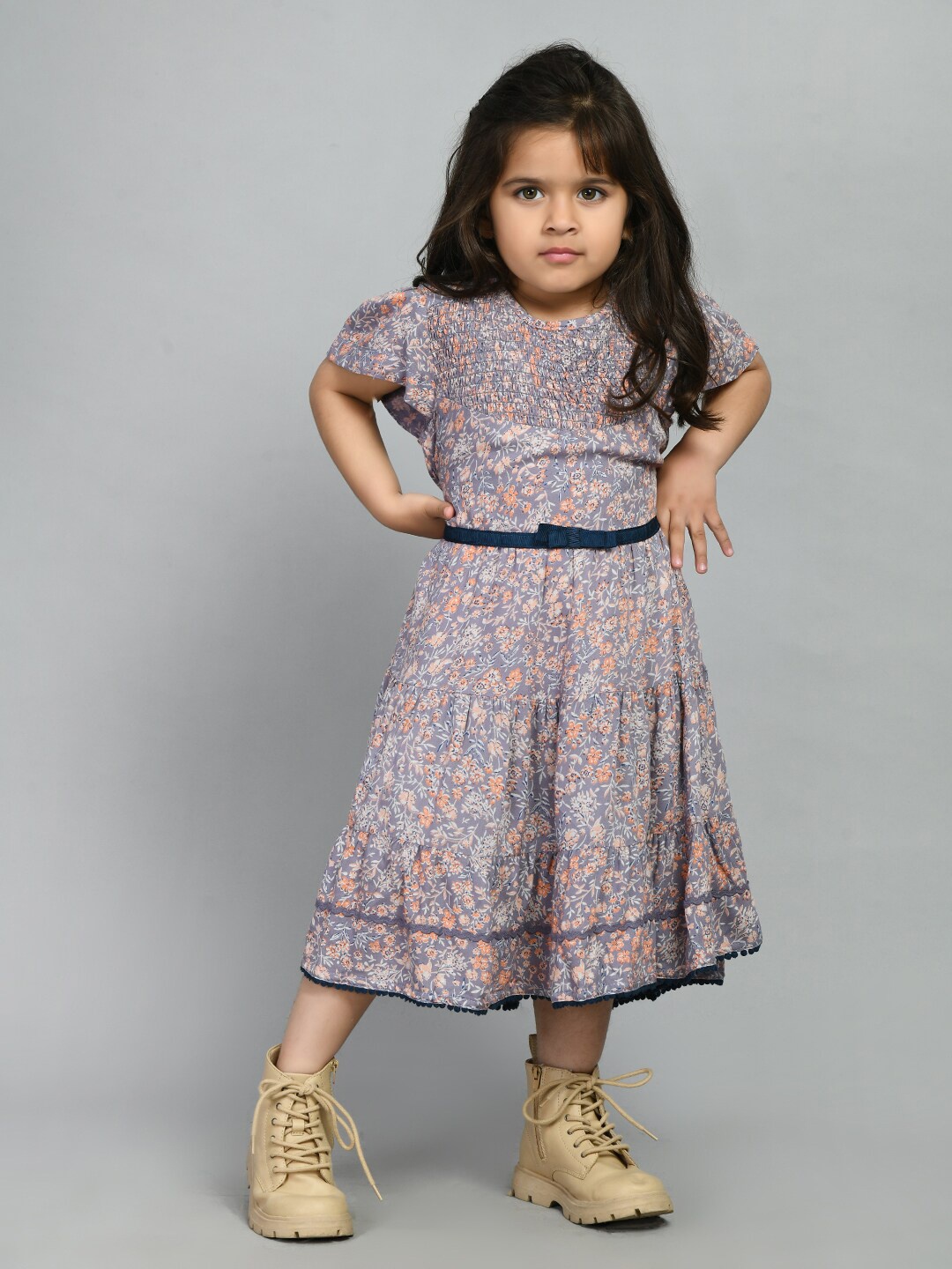 

Bella Moda Purple Floral A-Line Midi Dress