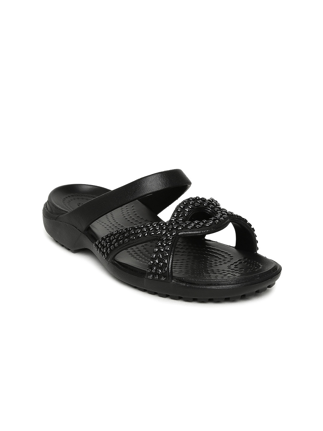 

Crocs Women Black Embellished Open Toe Flats