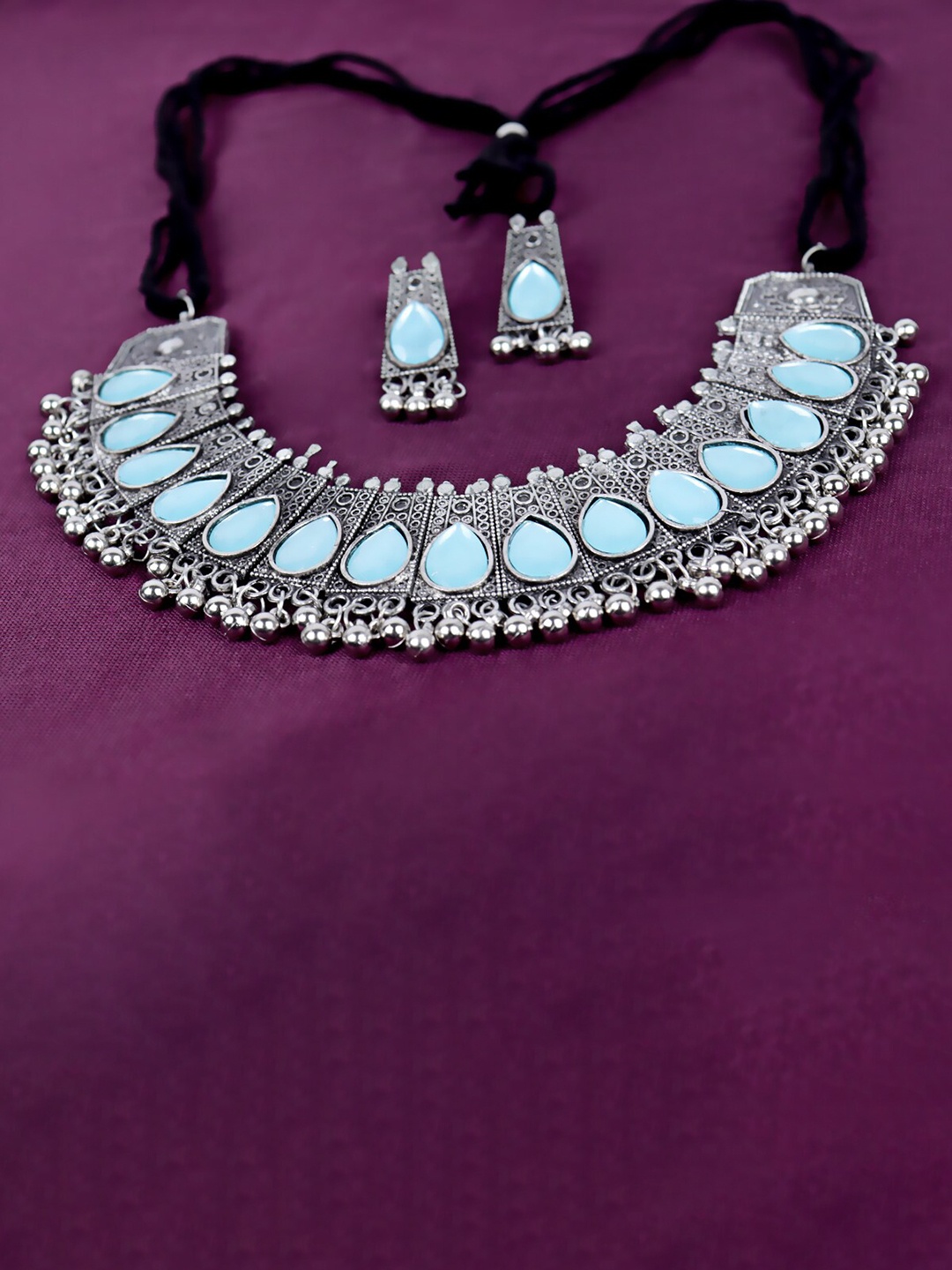 

Krelin Oxidised Silver-Plated Stone Studded With Ghunghroo Jewellery Set