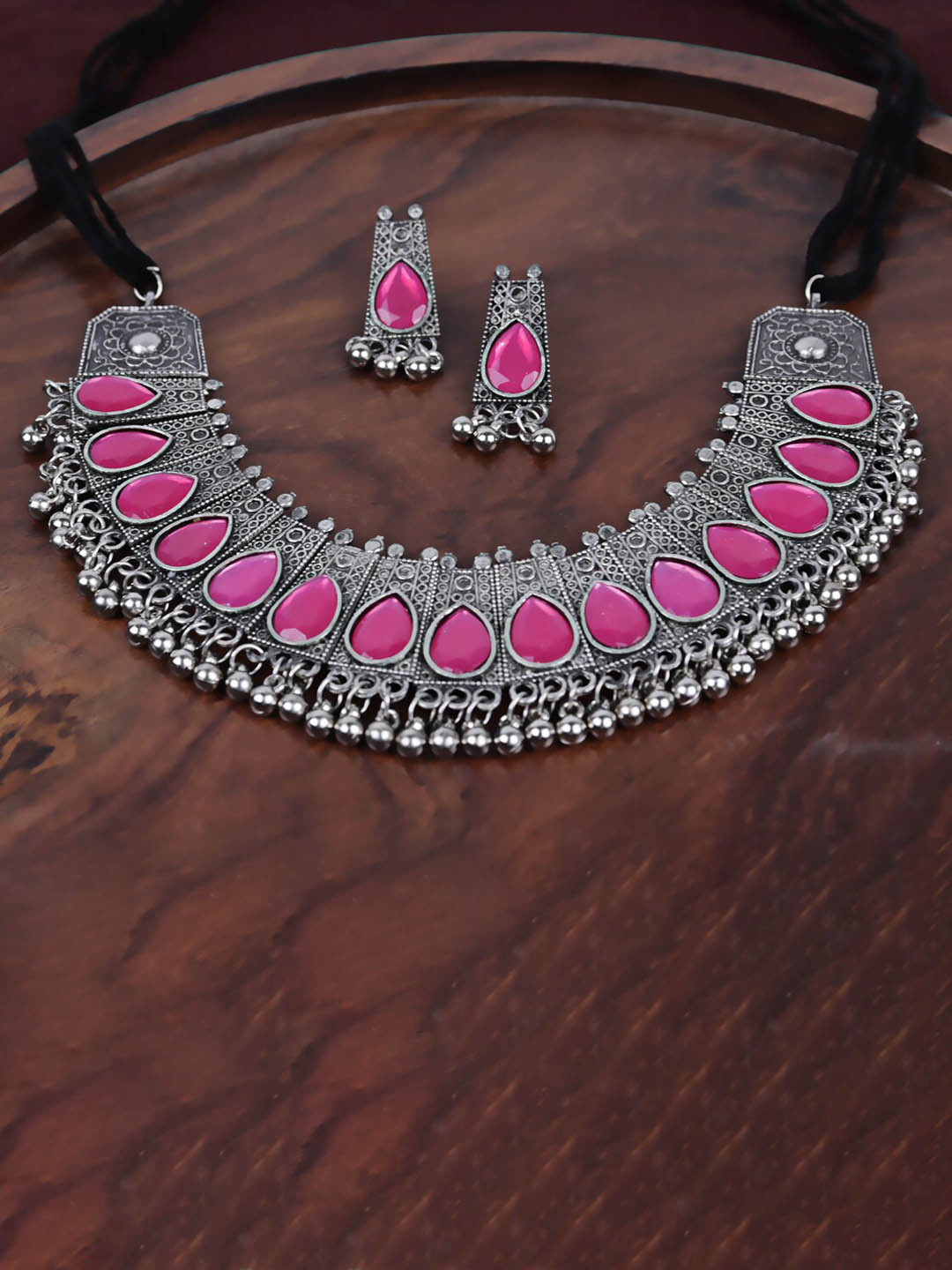 

Krelin Oxidised Silver-Plated Stone Studded With Ghunghroo Jewellery Set