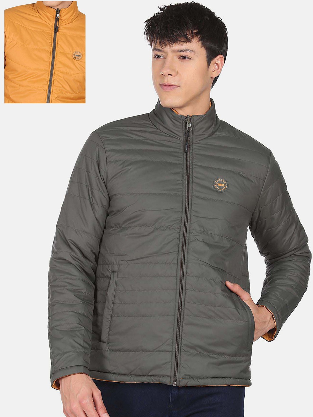 

Flying Machine Stand Collar Reversible Padded Jacket, Yellow