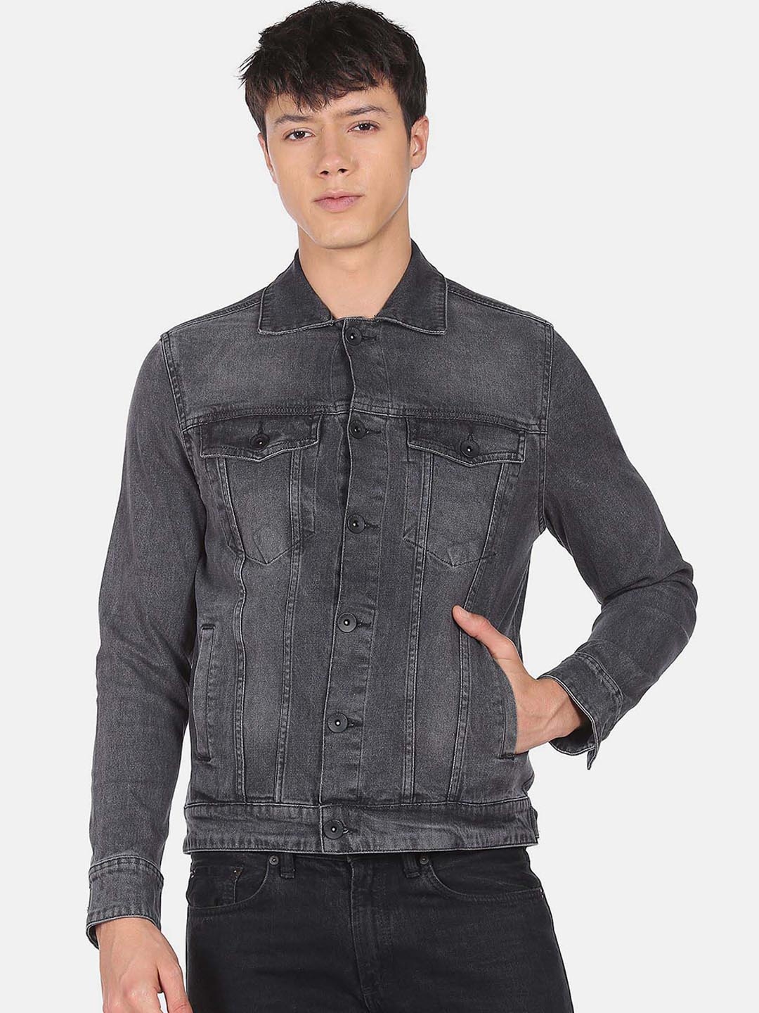 

Flying Machine Washed Denim Jacket, Black