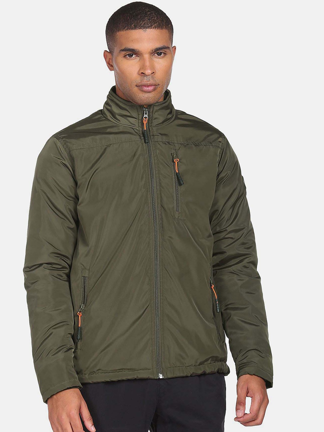 

Flying Machine Stand Collar Bomber Jacket, Green