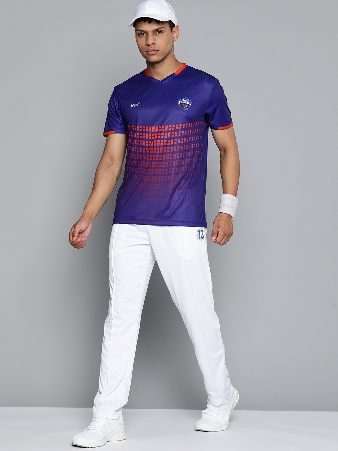 

HRX by Hrithik Roshan Rapid Dry Delhi Capitals Geometric Printed Cricket T-shirt, Purple
