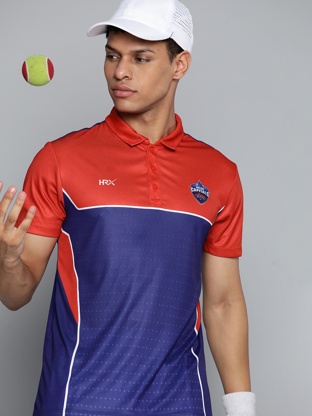 

HRX by Hrithik Roshan Rapid-Dry Delhi Capitals Print Polo Collar Cricket T-shirt, Red