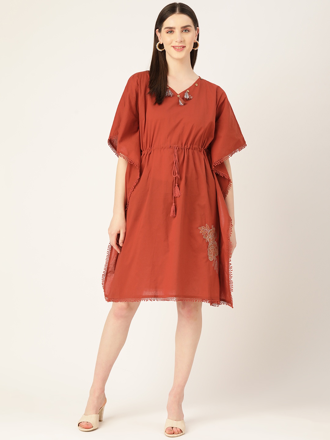 

MISRI Embroidered Tie-Ups Kaftan Dress, Rust