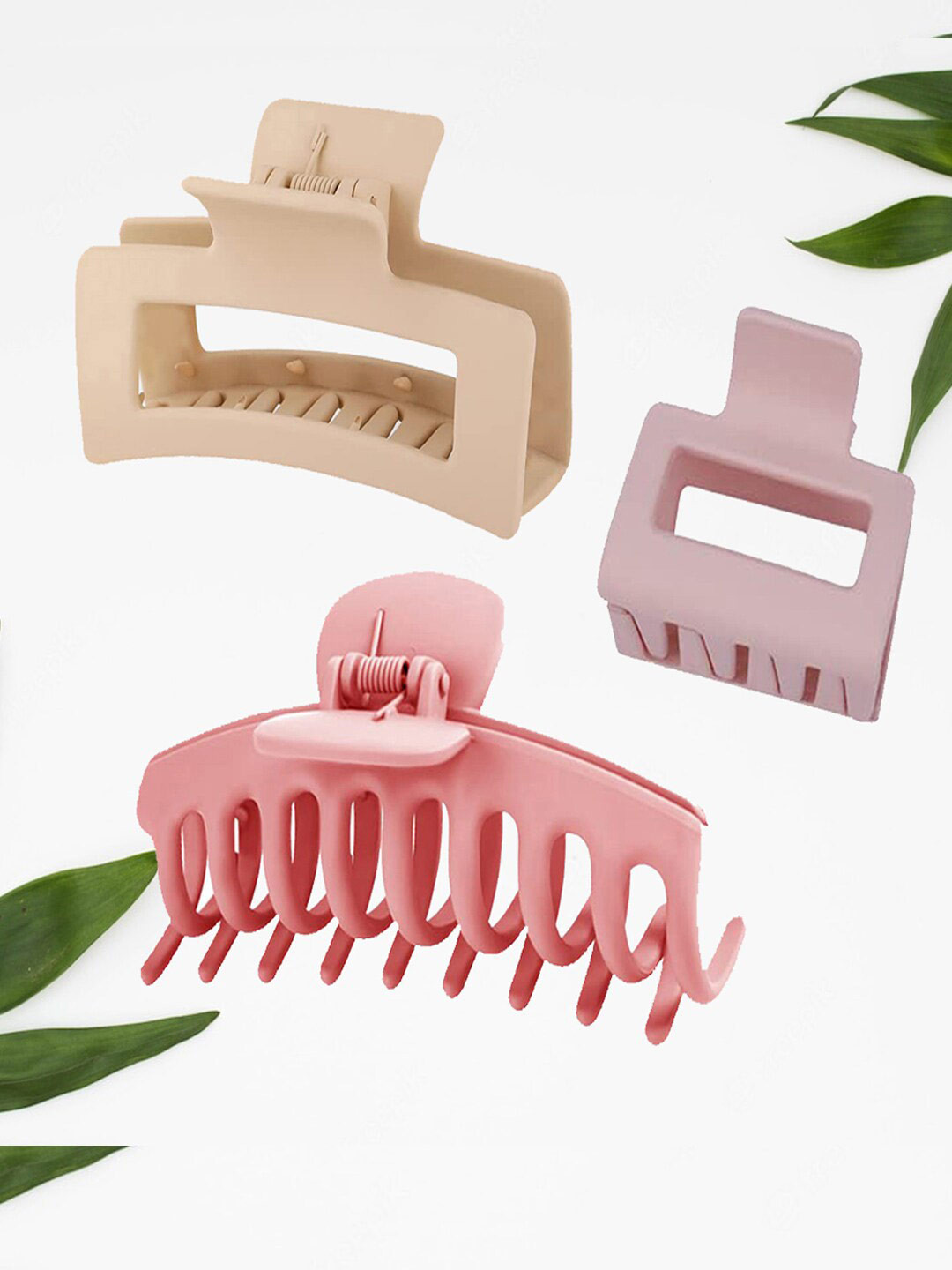 

VAGHBHATT Women Set of 3 Plastic Claw Clip, Beige