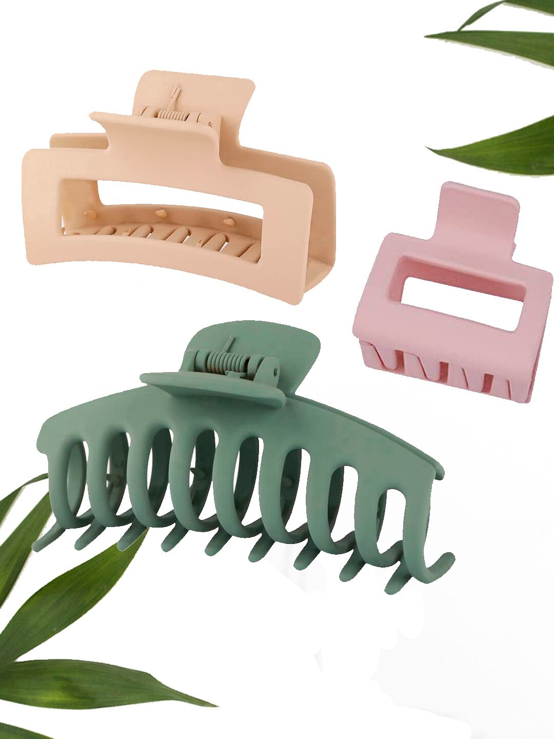 

VAGHBHATT Women Set of 3 Plastic Claw Clip, Green