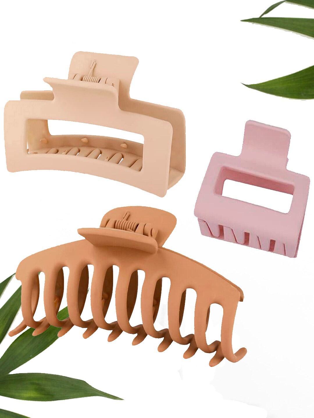 

VAGHBHATT Women Set of 3 Claw Clips, Beige