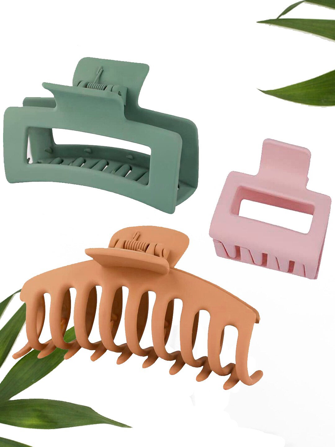 

VAGHBHATT Women Set of 3 Claw Clips, Green