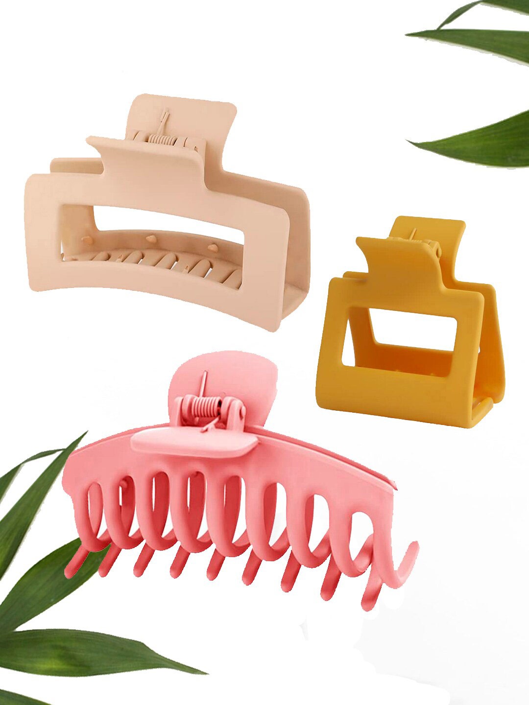 

VAGHBHATT Women Set of 3 Claw Clips, Beige