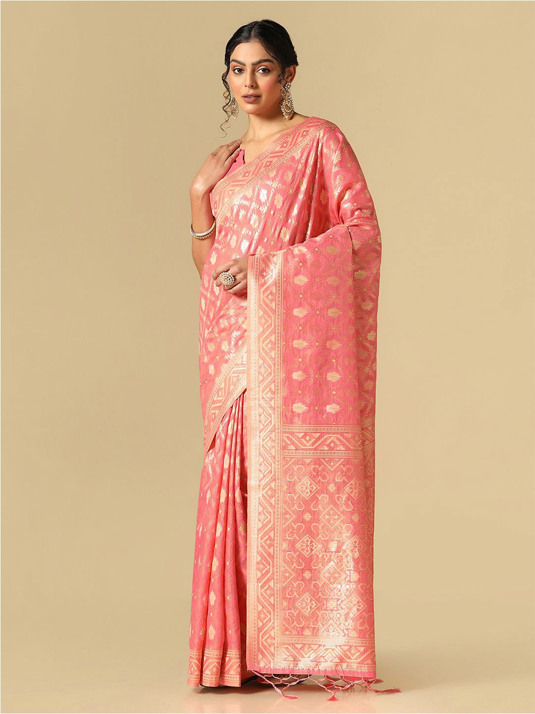 

Mitera Ethnic Motif Woven Design Zari Banarasi Saree, Pink
