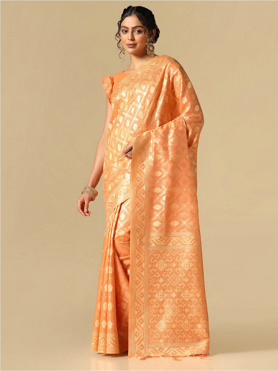 

Mitera Ethnic Motif Woven Design Zari Banarasi Saree, Orange