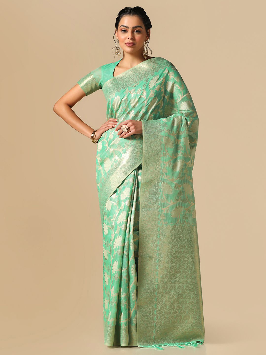 

Mitera Floral Woven Design Zari Banarasi Saree, Turquoise blue