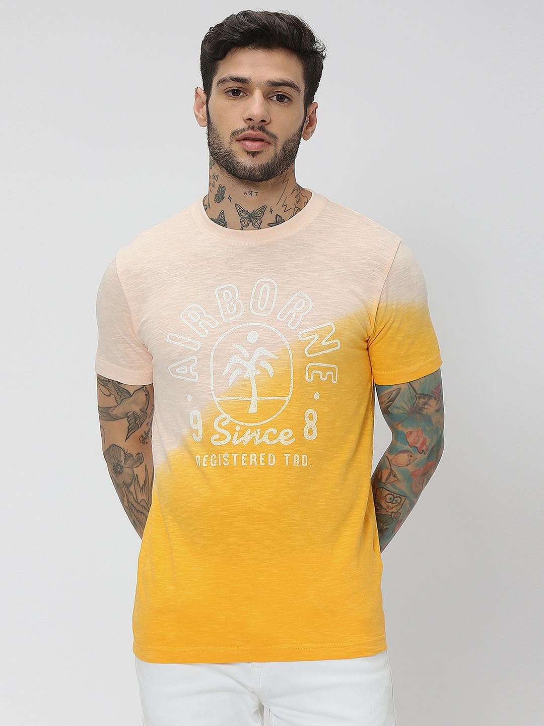 

Mufti Typography Printed Slim Fit Pure Cotton T-shirt, Orange