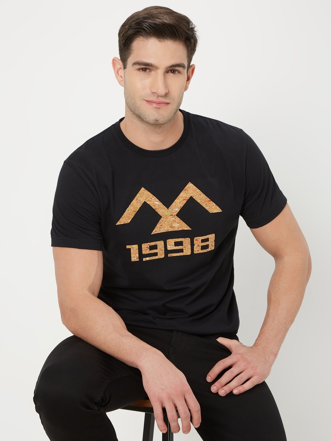 

Mufti Typography Printed Pure Cotton Slim Fit T-shirt, Black