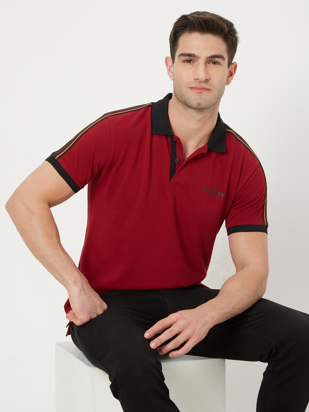 Mufti Polo Collar Pure Cotton Slim Fit T-shirt, Red