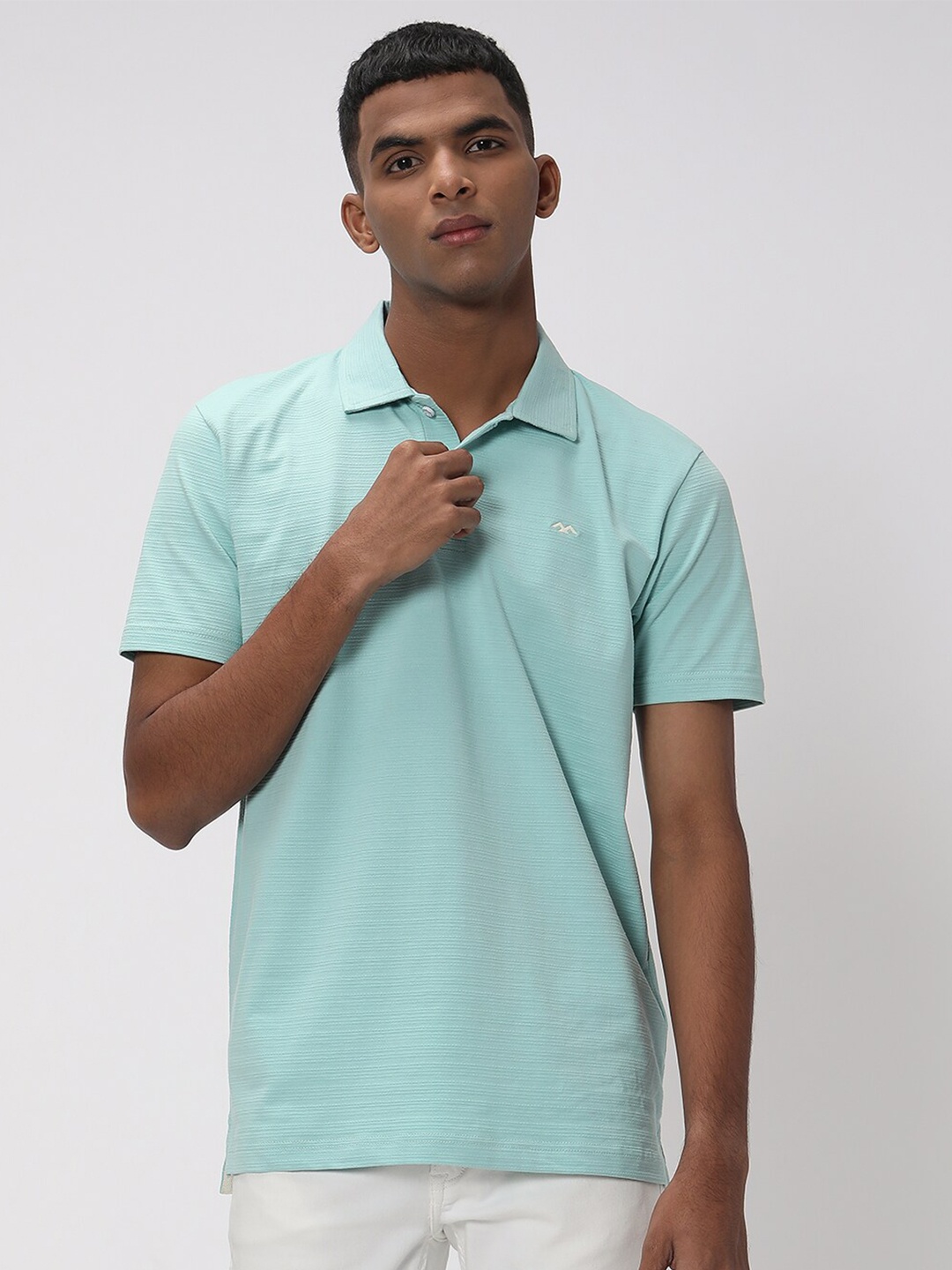

Mufti Plus Size Self Design Polo Collar T-shirt, Sea green