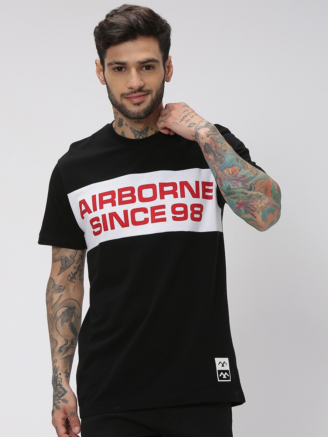 

Mufti Typography Printed Round Neck Pure Cotton T-shirt, Black