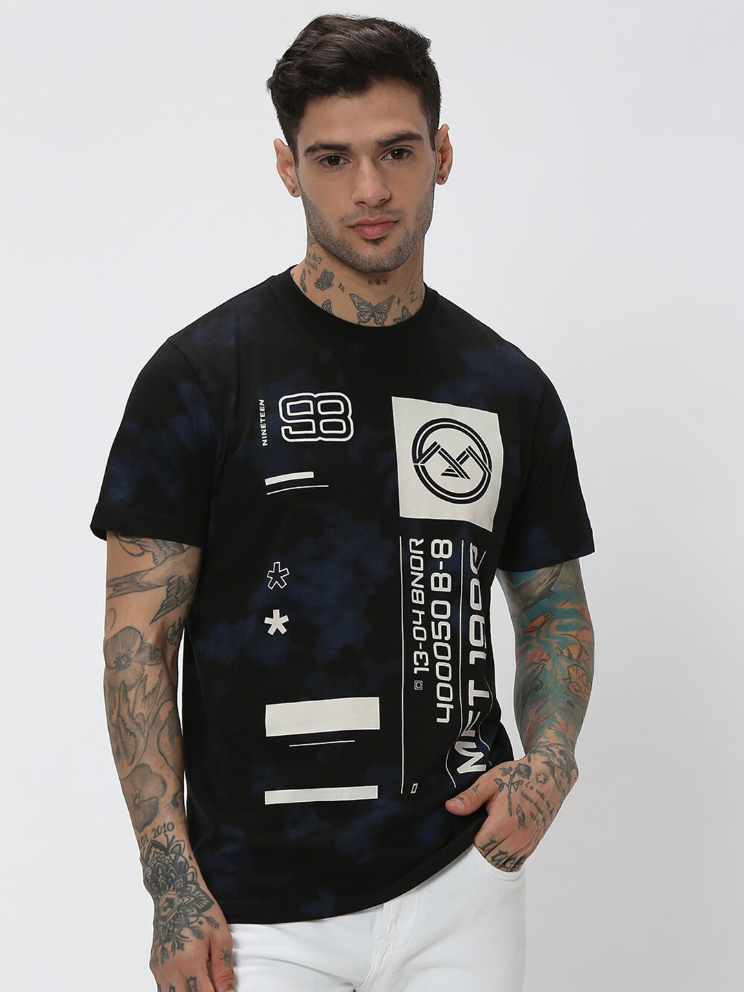

Mufti Typography Printed Slim Fit Pure Cotton T-shirt, Black