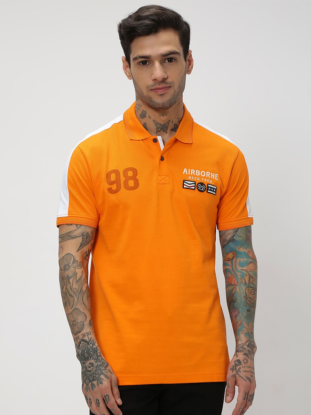 

Mufti Typography Printed Slim Fit Pure Cotton T-shirt, Orange