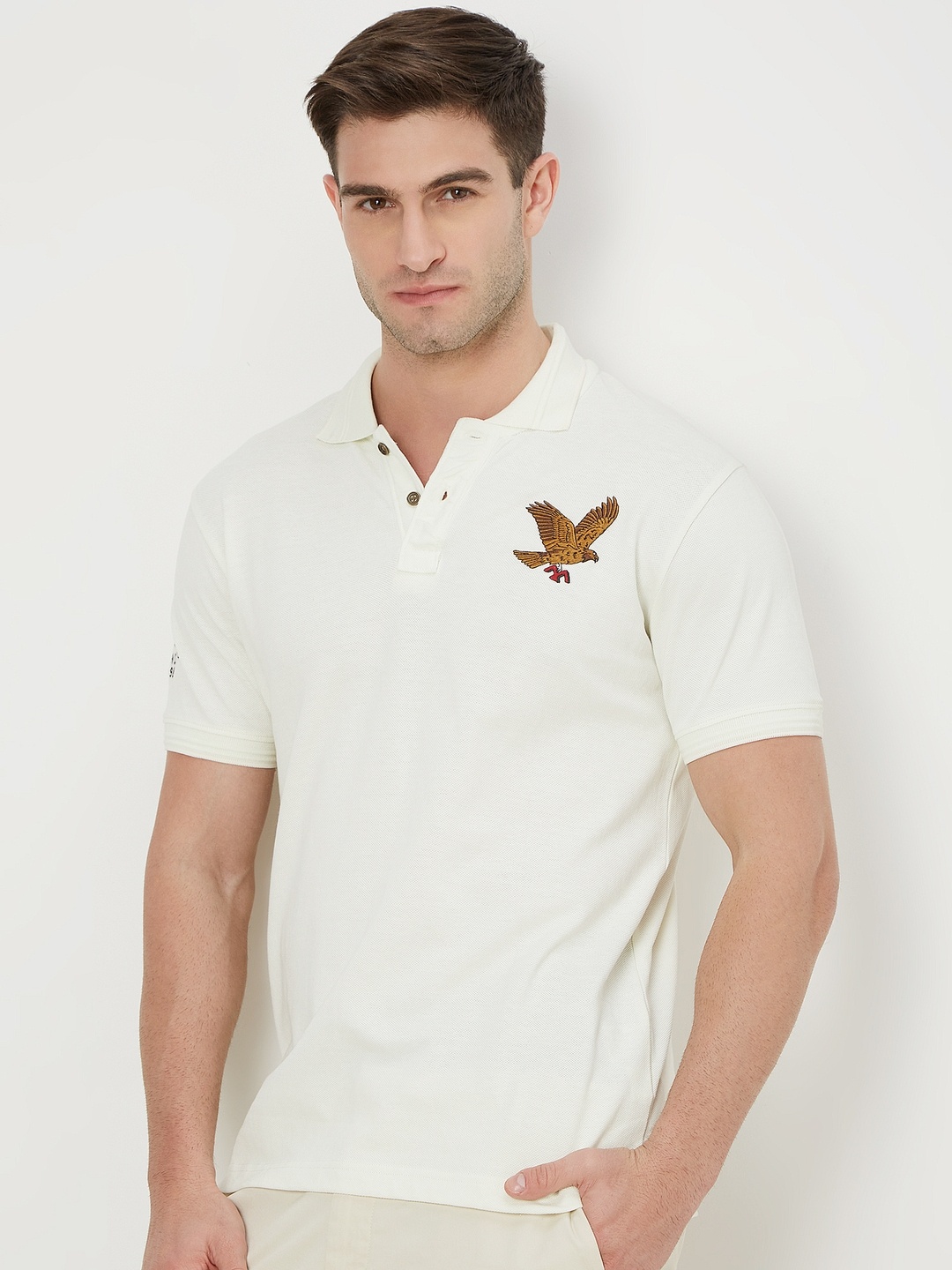 

Mufti Embroidered Polo Collar Slim Fit Pure Cotton T-shirt, Off white