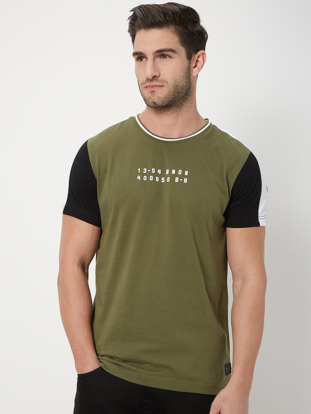 

Mufti Typography Printed Slim Fit Pure Cotton T-shirt, Olive