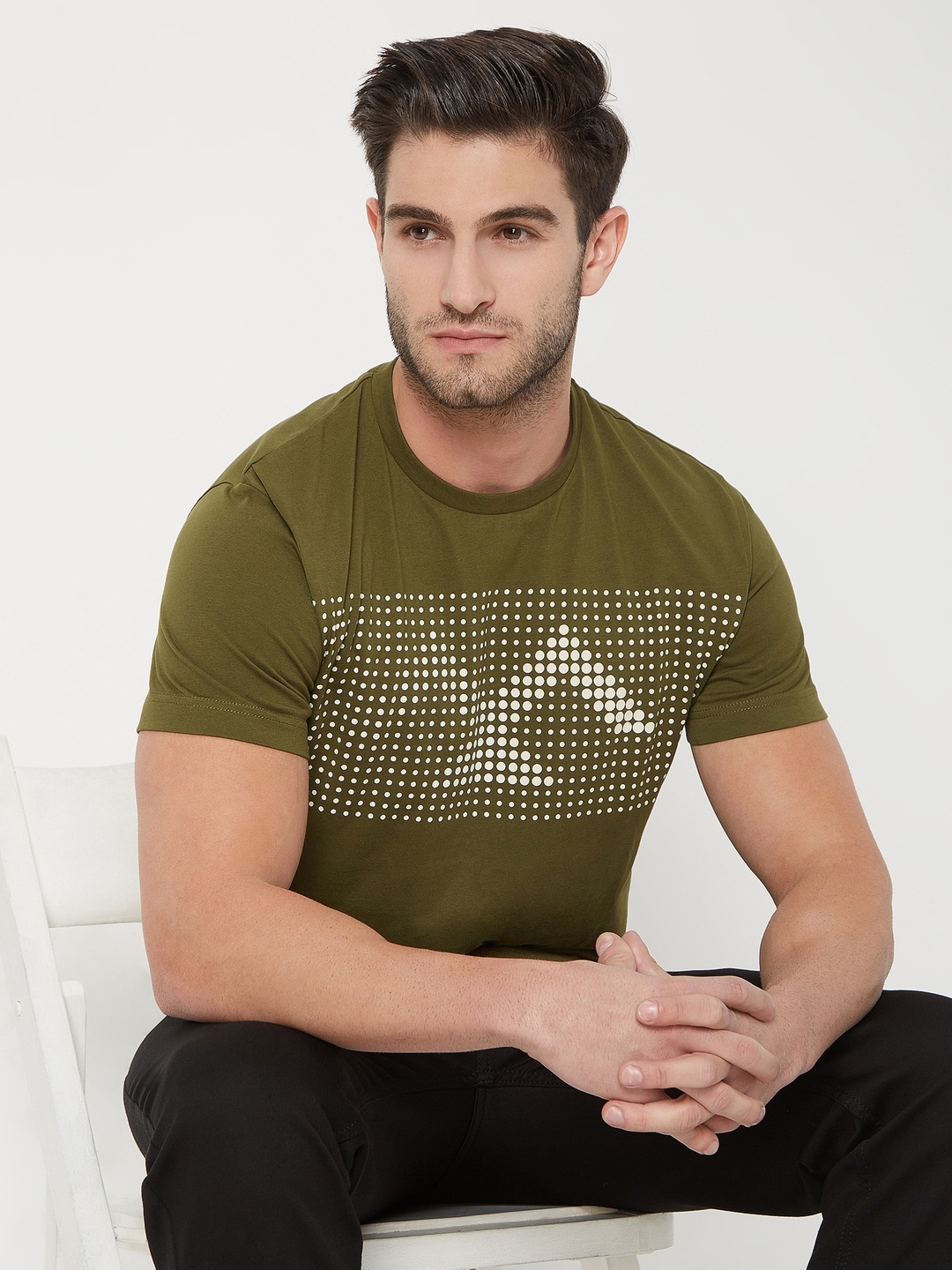 

Mufti Printed Slim Fit Pure Cotton T-shirt, Olive