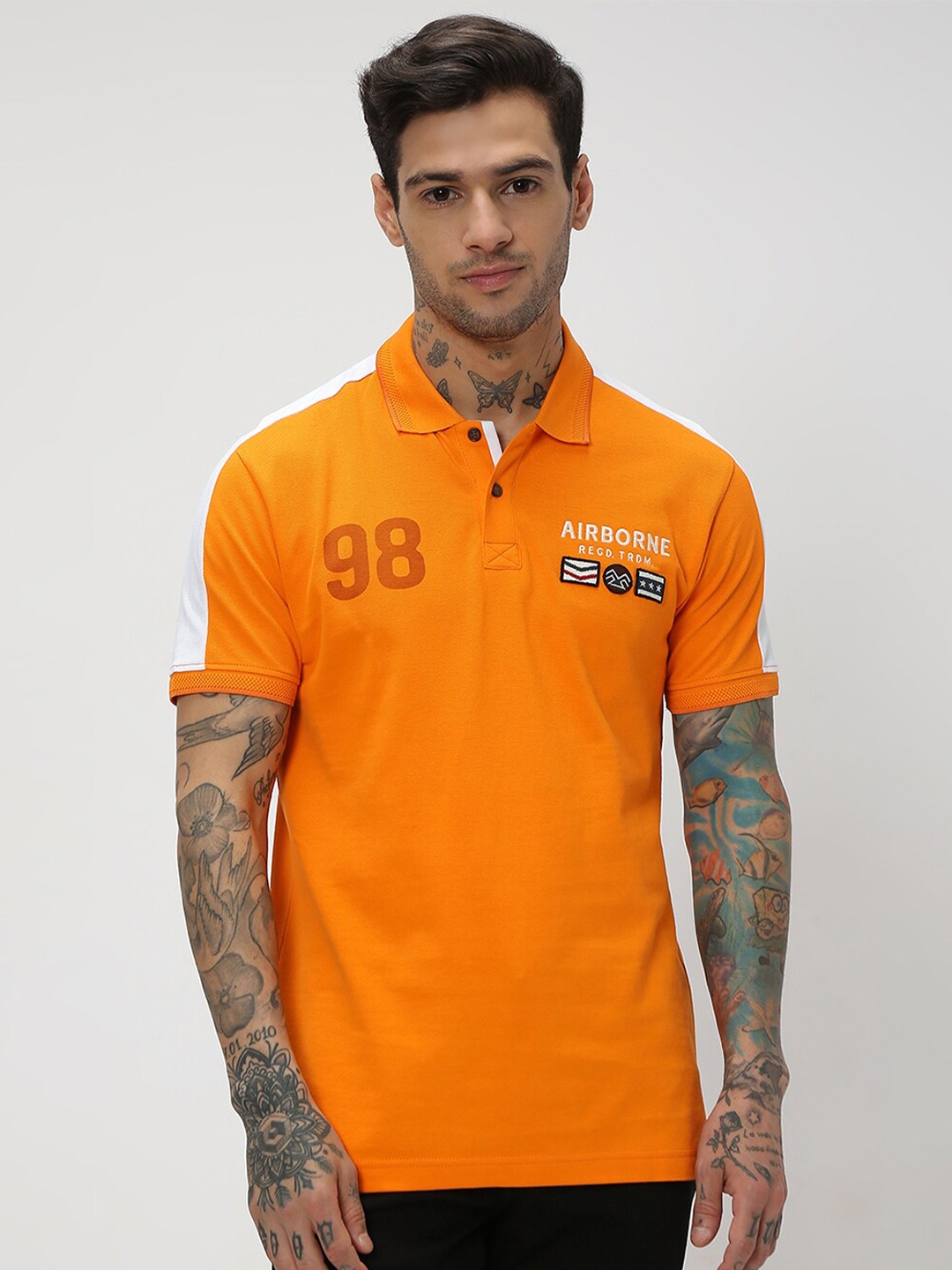 

Mufti Typography Printed Polo Collar Slim Fit T-shirt, Orange