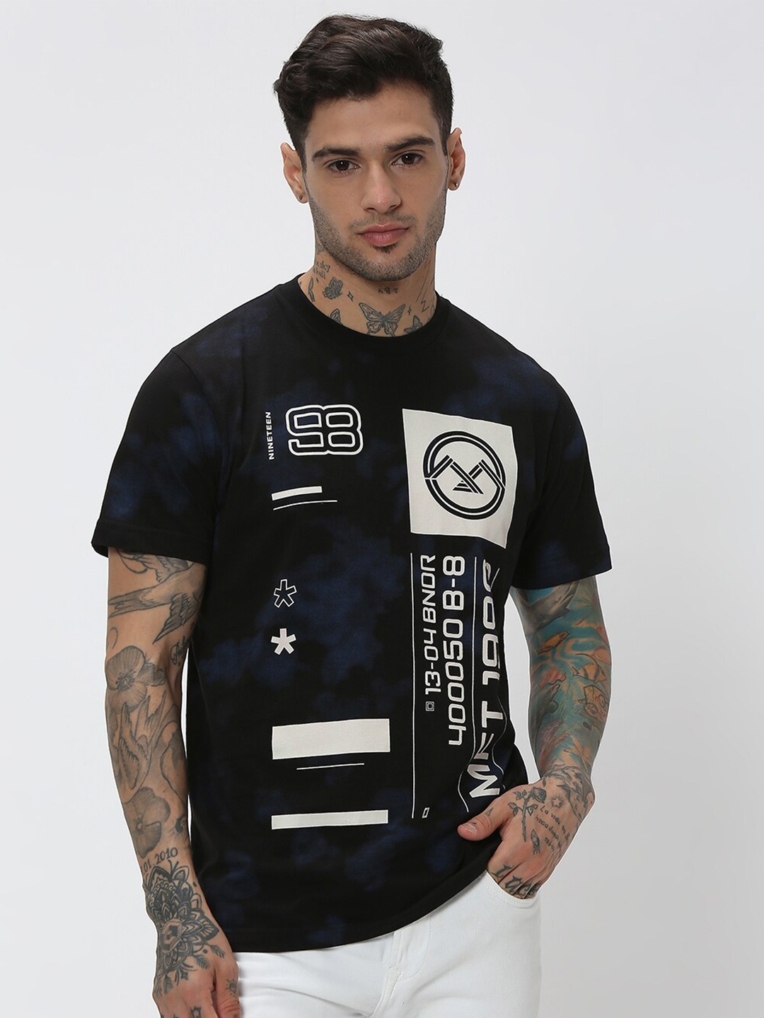 

Mufti Typography Printed Cotton Slim Fit T-shirt, Black