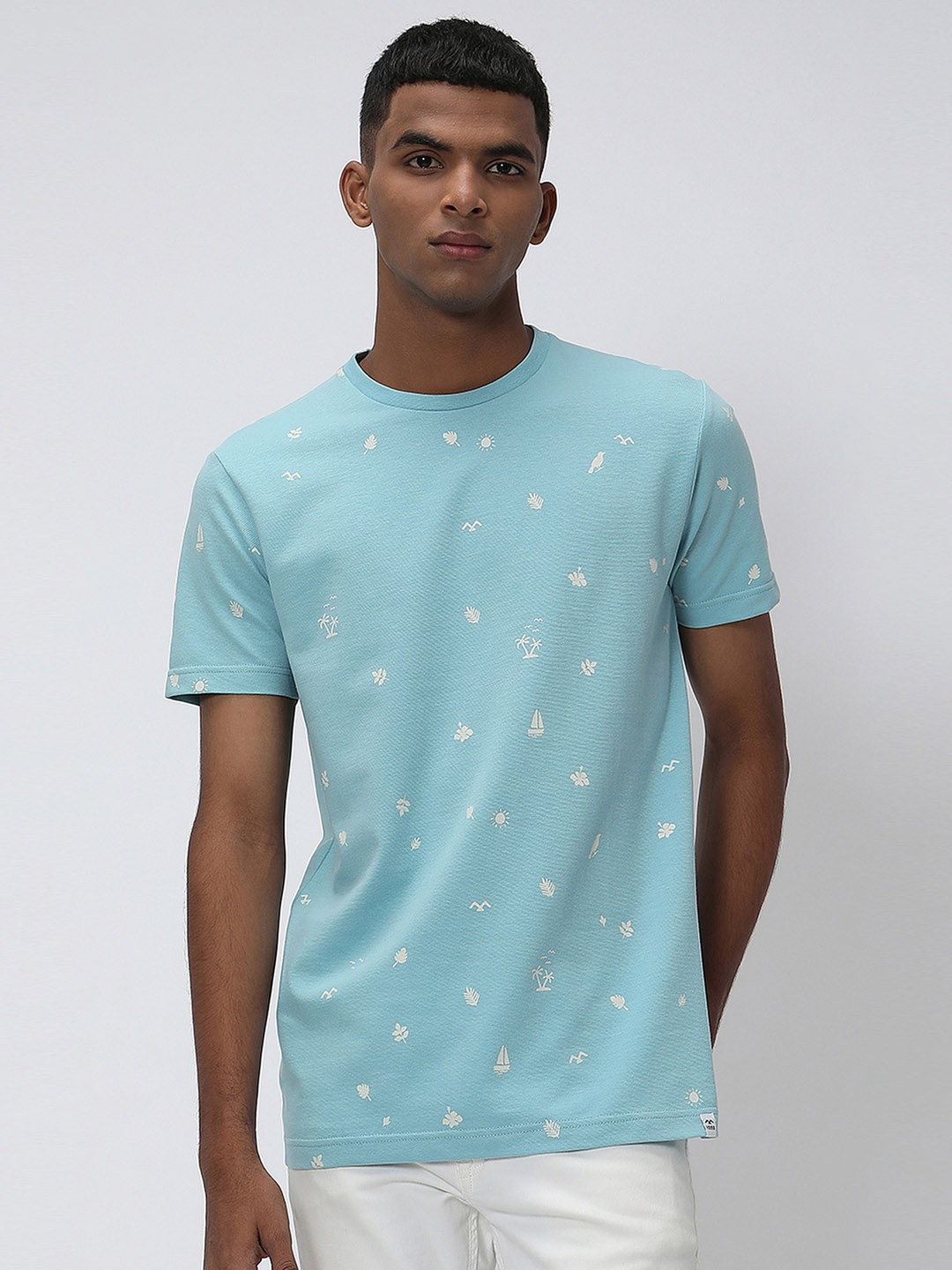 

Mufti Conversational Printed Round Neck Slim Fit T-shirt, Blue