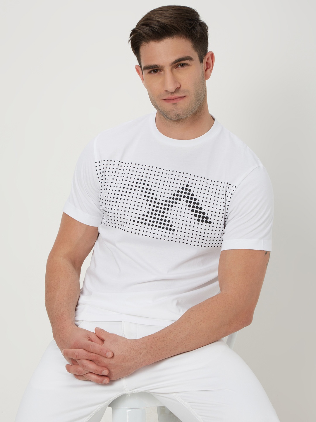 

Mufti Graphic Printed Round Neck Pure Cotton T-shirt, White