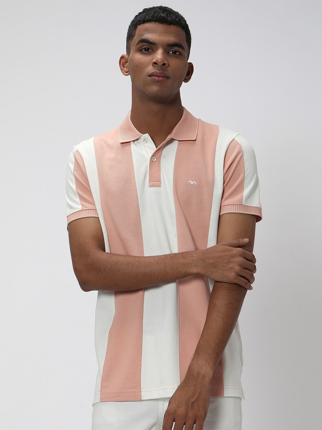

Mufti Colourblocked Polo Collar Slim Fit Pure Cotton T-shirt, Pink