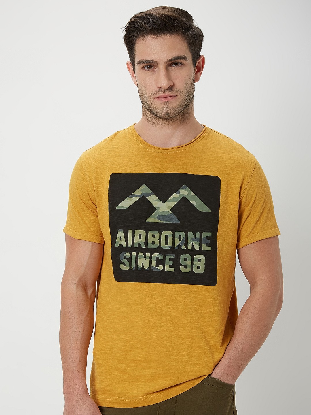 

Mufti Typography Printed Slim Fit Pure Cotton T-shirt, Yellow