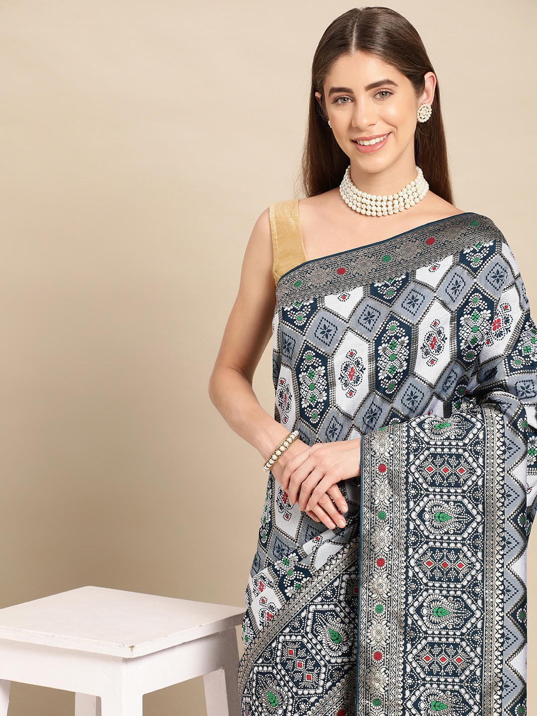 

APPLIX STYLE Woven Design Ethnic Motifs Zari Pure Silk Kanjeevaram Saree, Blue