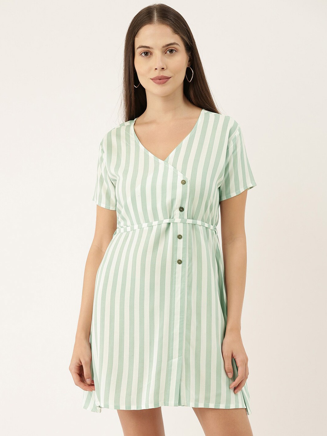 

The Dry State White Striped A-Line Dress