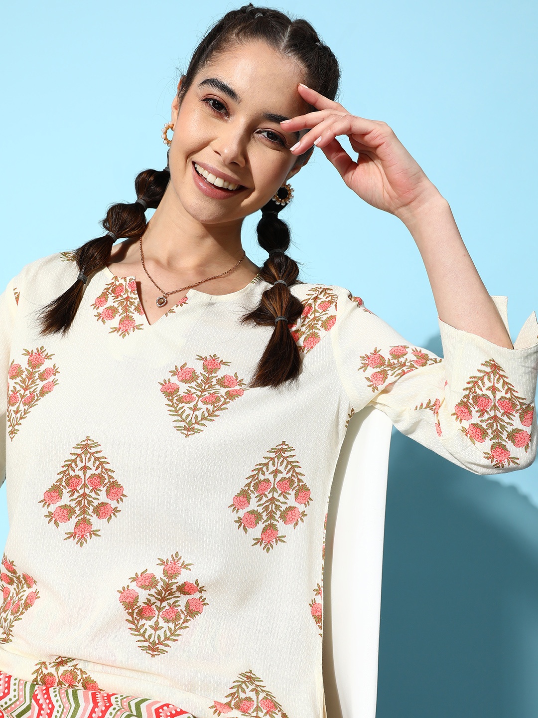 

ETC Peach-Coloured & White Printed Pure Cotton Night Suit