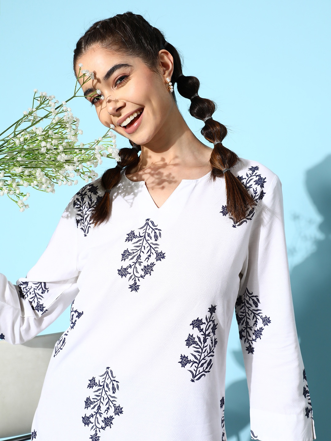 

ETC Navy Blue & White Printed Pure Cotton Night Suit