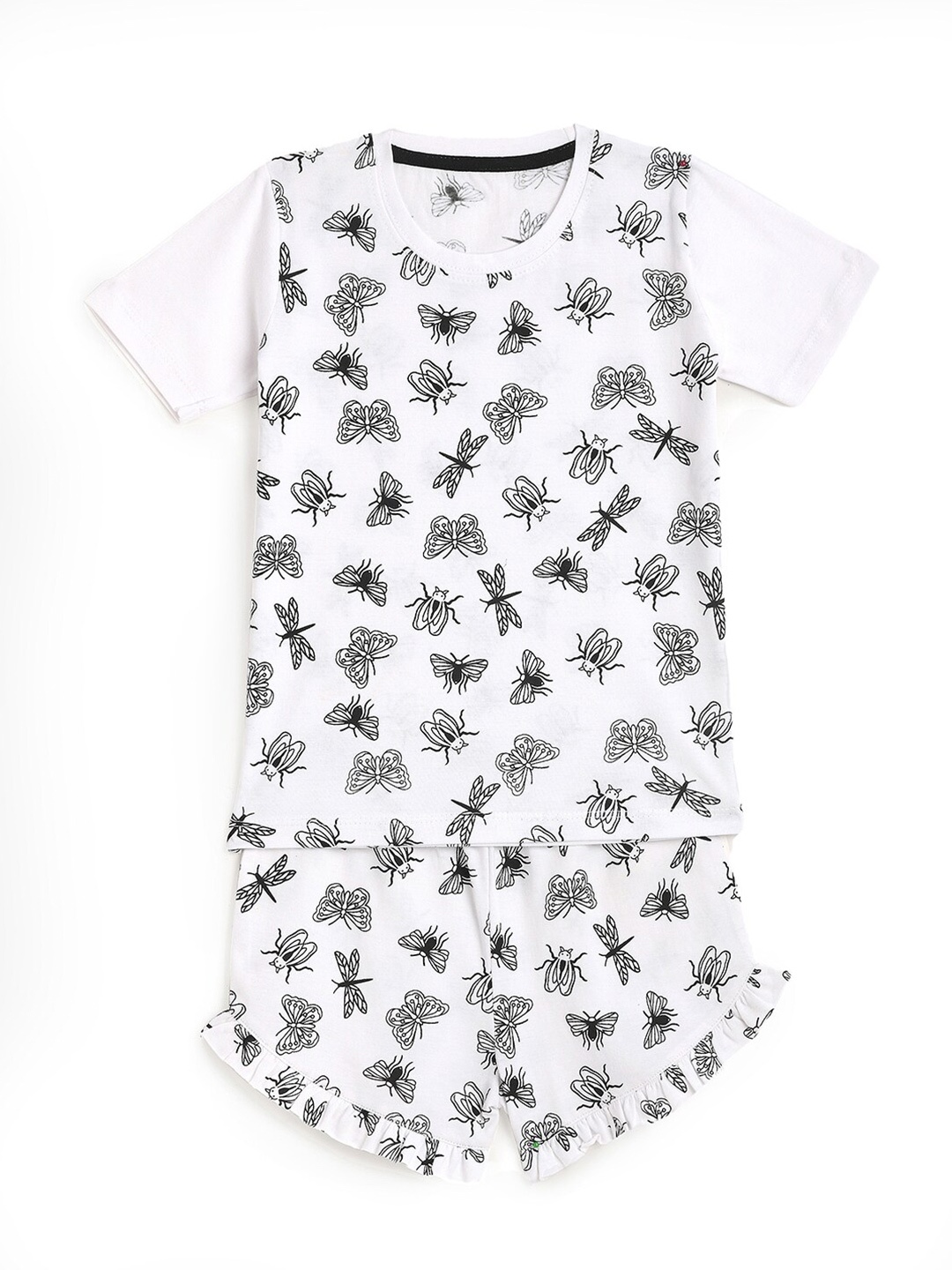 

HERE&NOW Girls Graphic Butterfly Printed Night Suit, White