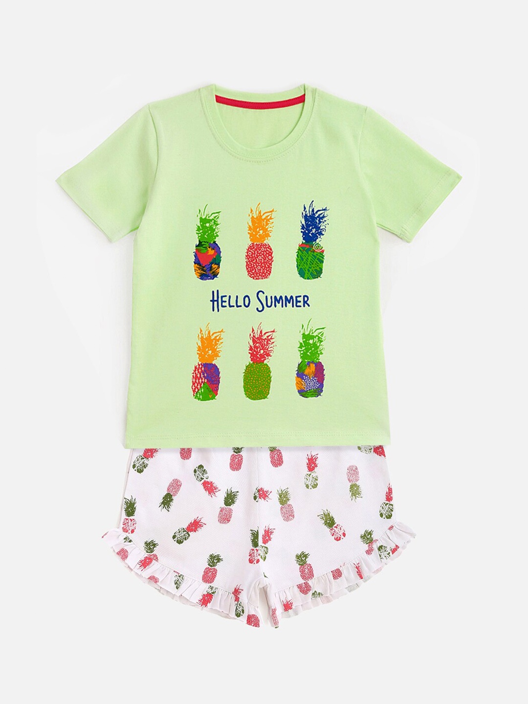 

HERE&NOW Girls Conversational Printed Night Suit, Green