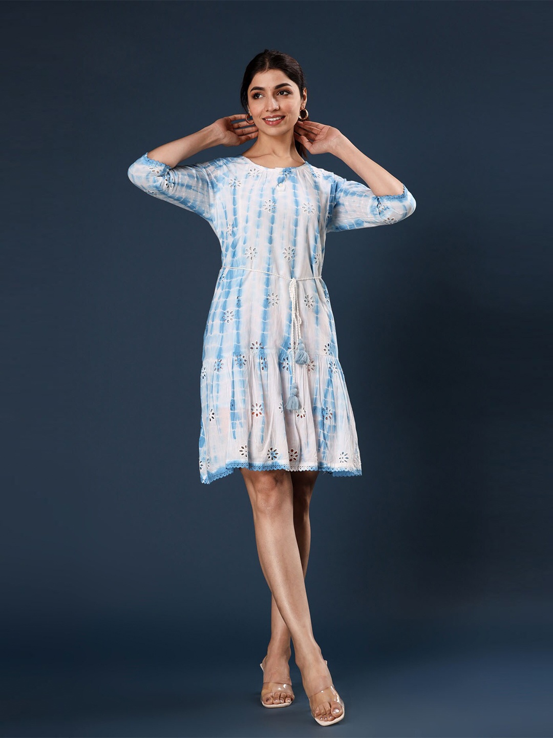 

FASHION DWAR Blue Floral A-Line Dress