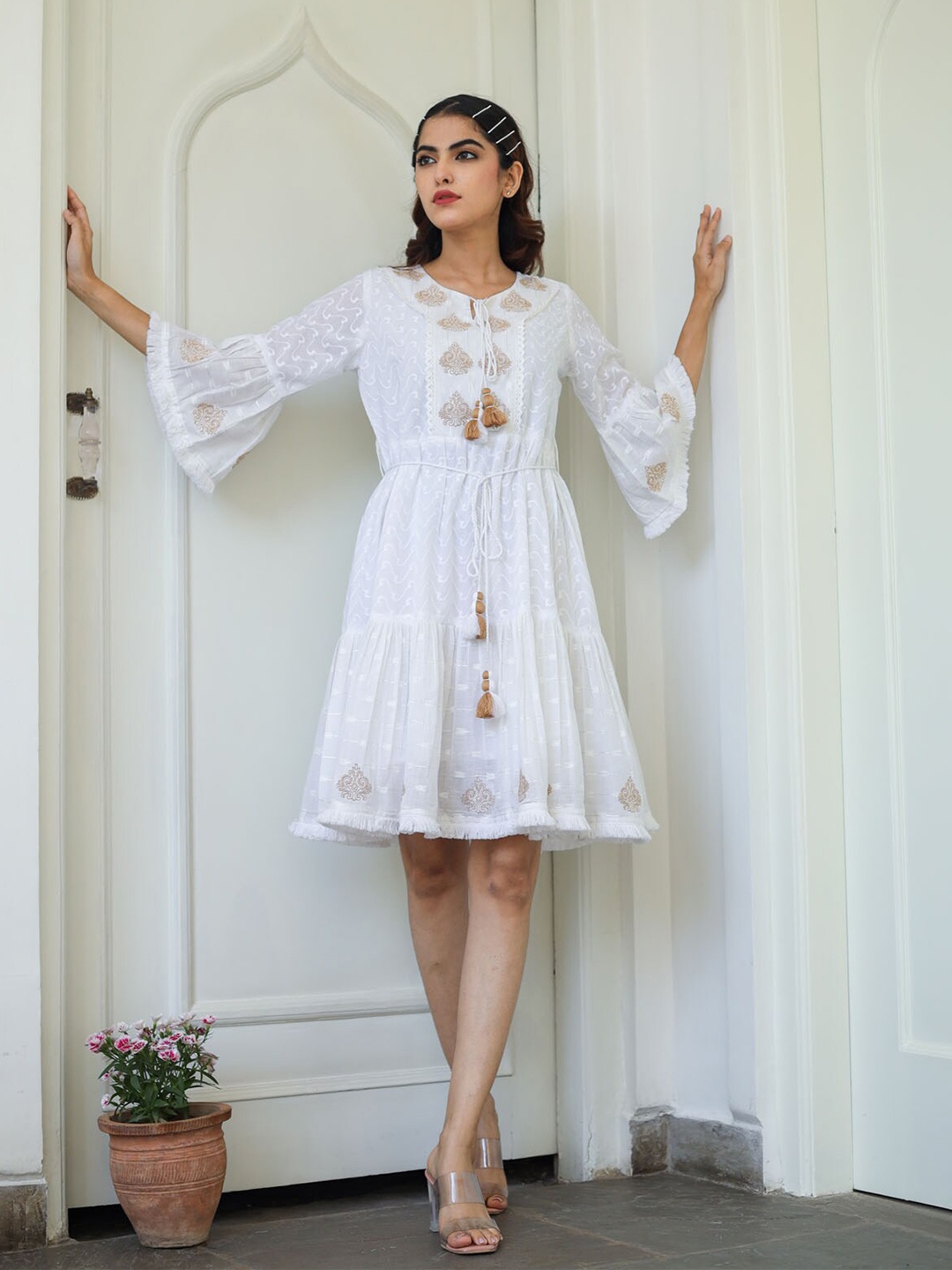 

FASHION DWAR White A-Line Dress