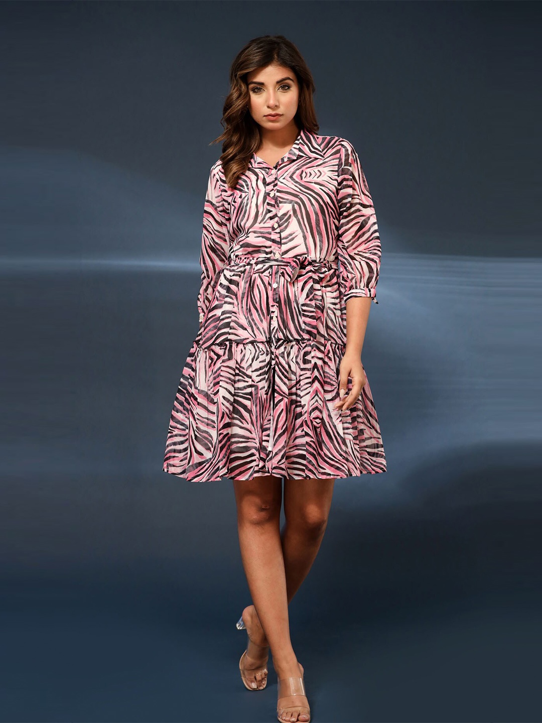 

FASHION DWAR Abstract Printed Georgette A-Line Dress, Black