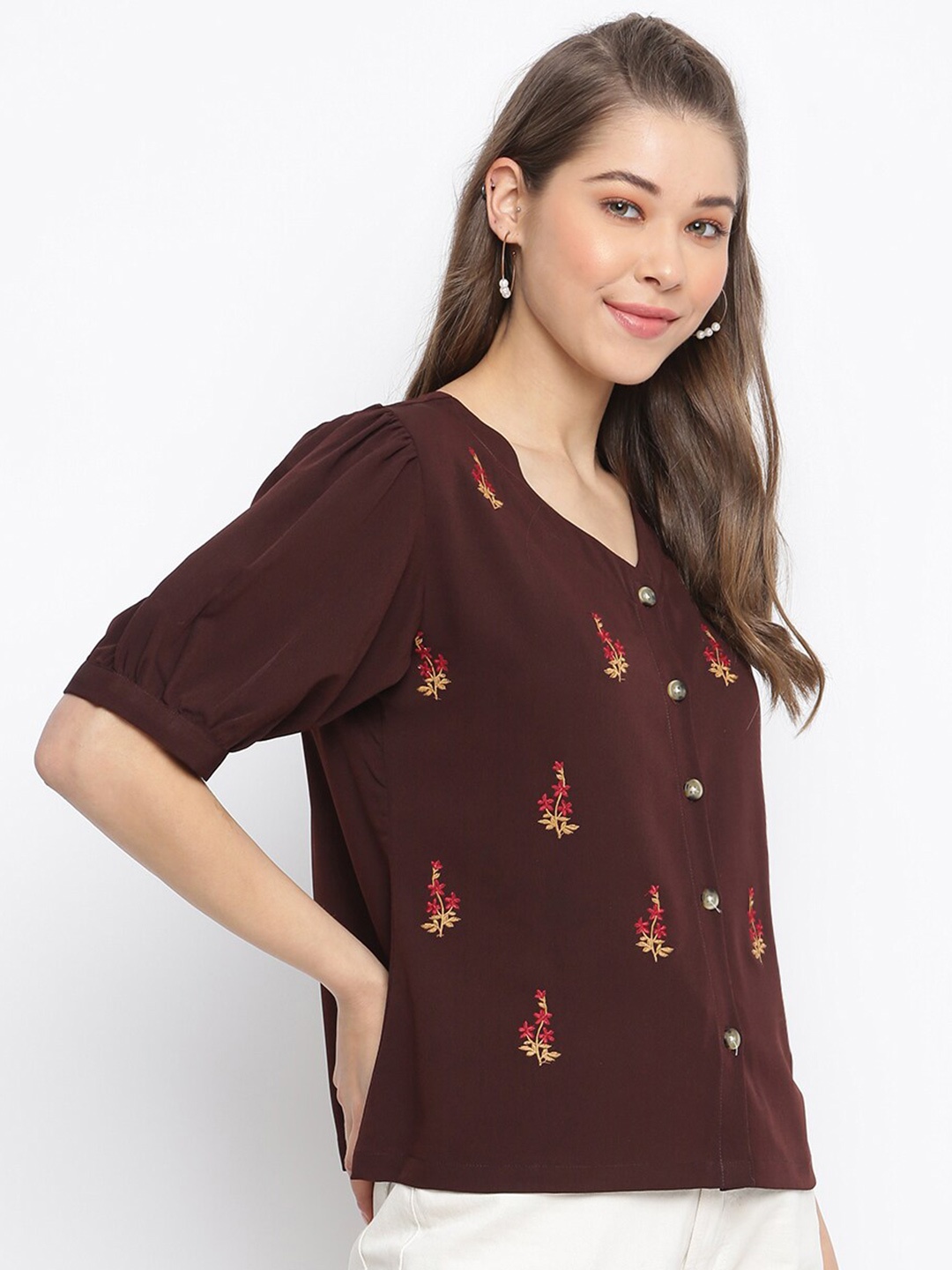 

Mayra Floral Print Crepe Top, Brown