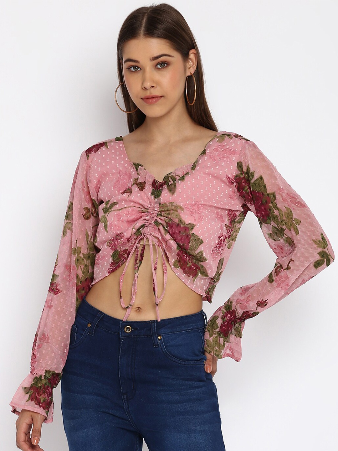 

Mayra Floral Print Georgette Crop Top, Pink