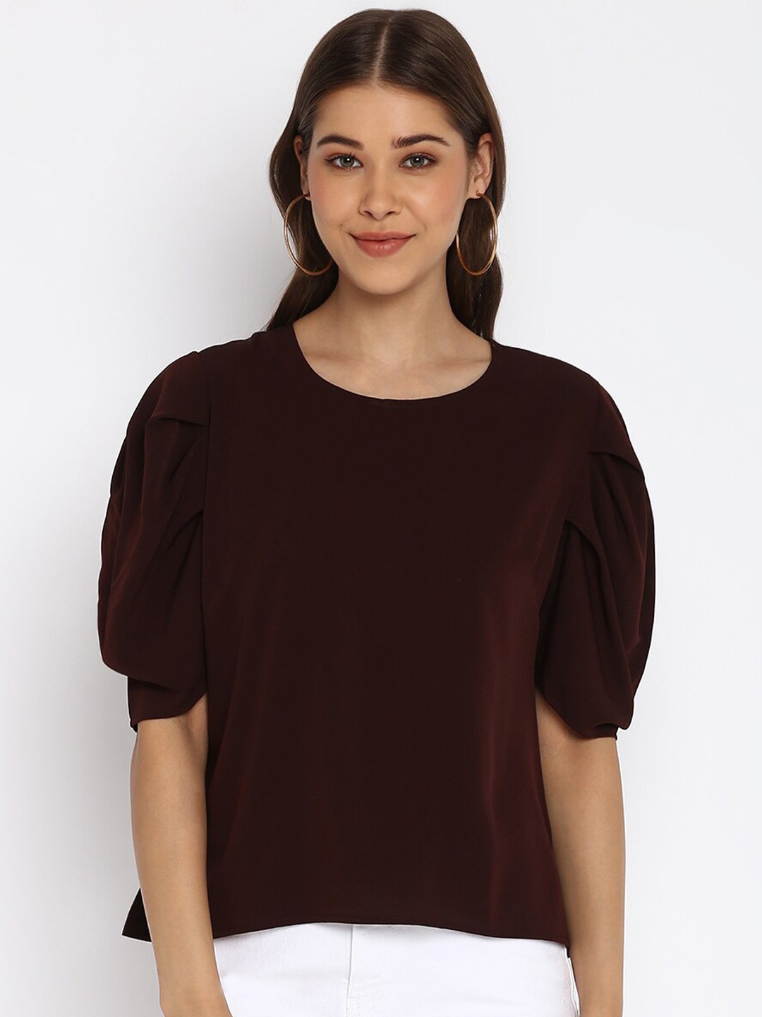 

Mayra Puff Sleeves Regular Top, Brown
