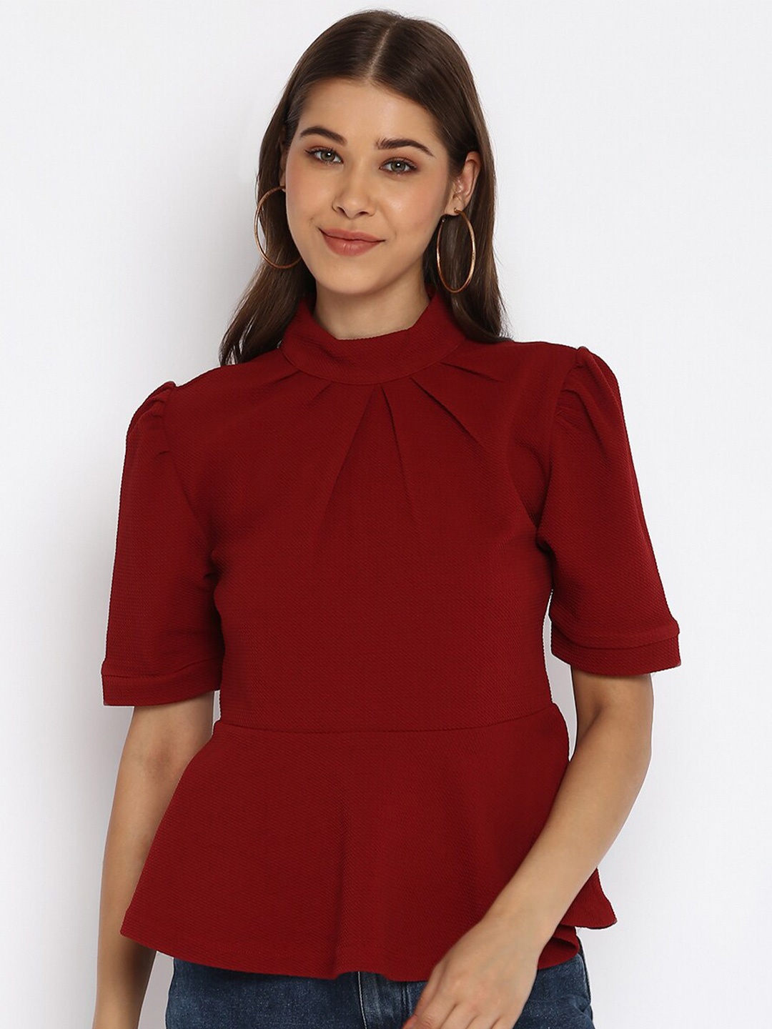 

Mayra Velvet Peplum Top, Maroon