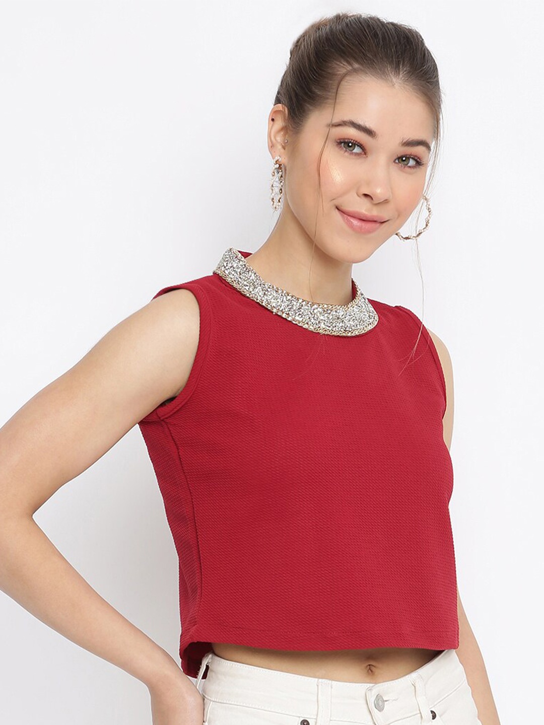 

Mayra High Neck Sleeveless Top, Red