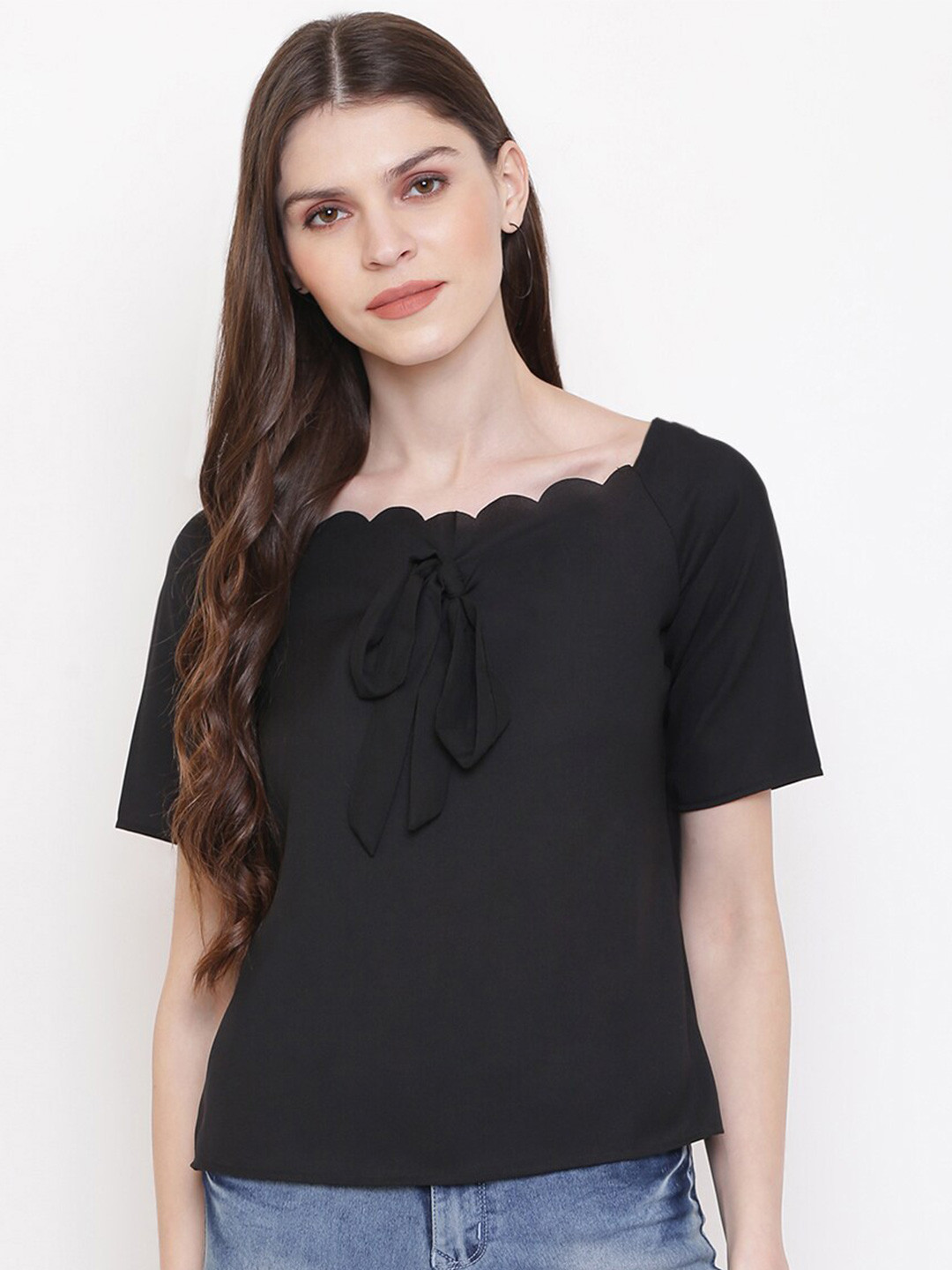 

Mayra Square Neck Regular Top, Black